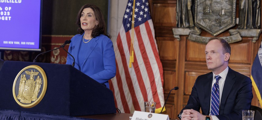 Gov. Kathy Hochul and state Budget Director Blake Washington