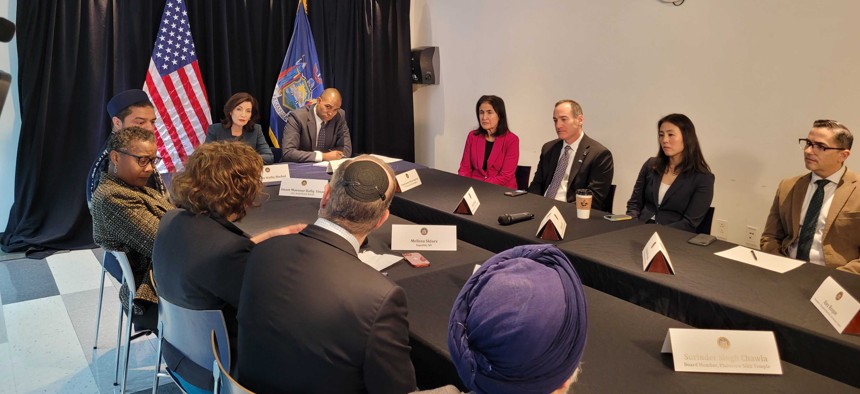 Gov. Kathy Hochul and Lt. Gov. Antonio Delgado had an interfaith roundtable to discuss hate crimes Thursday.