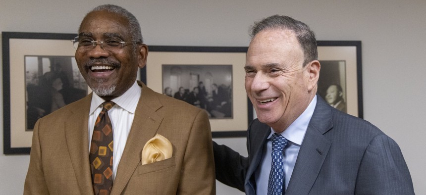 Rep. Greg Meeks and state Democratic Party Chair Jay Jacobs announce Tom Suozzi as the candidate for the 3rd Congressional District special election.