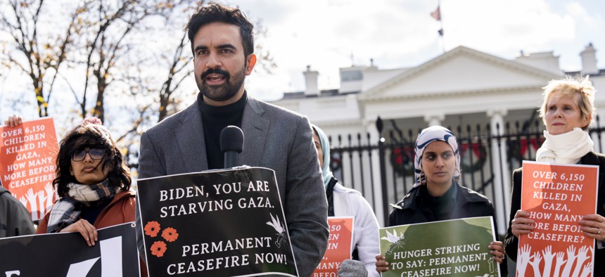 Assembly Member Zohran Mamdani spoke outside the White House last year as part of a hunger strike to pressure President Joe Biden to call for a ceasefire.