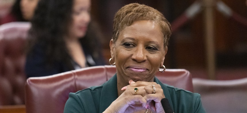 City Council Speaker Adrienne Adams leads the City Council’s stated meeting on May 23, 2024.