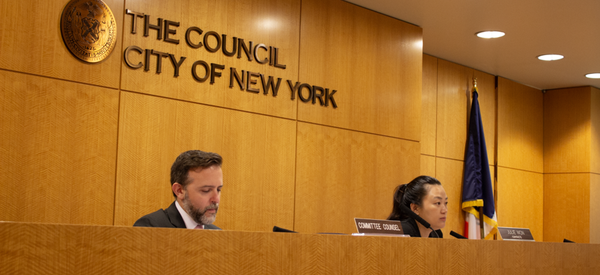 Council Member Julie Won questions Mayor’s Office of Contract Services officials.