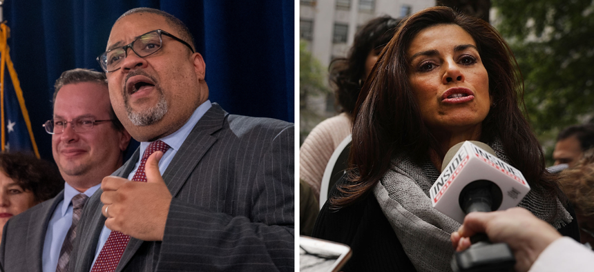 Manhattan District Attorney Alvin Bragg; NOW-NYC President Sonia Ossorio