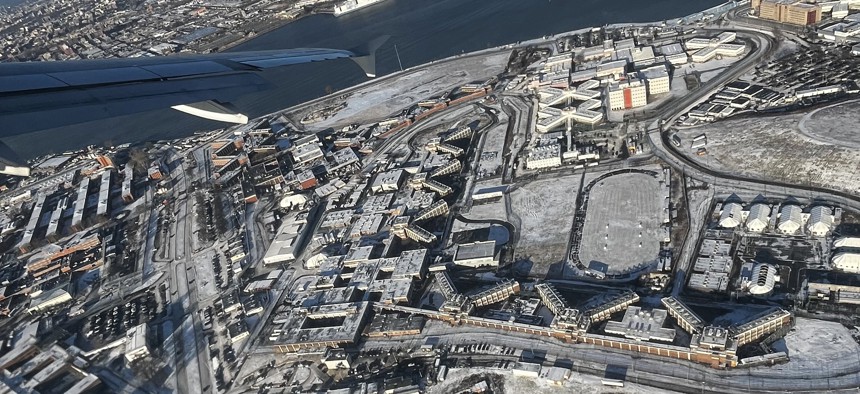 An aerial photo of the Rikers Island jail complex.