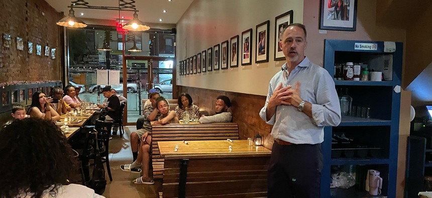 Xavier Santiago addresses supporters.