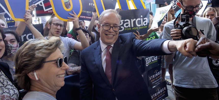Scott Stringer greets supporters during his first run for mayor in 2021.