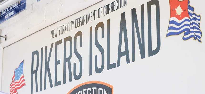 The entrance to the Rikers Island jail complex in New York City.