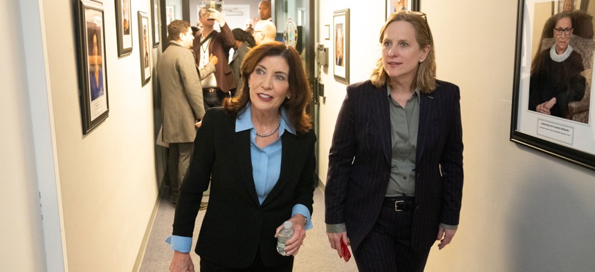 Gov. Kathy Hochul appeared with Queens District Attorney Melinda Katz at a press conference on Nov. 26, 2024.