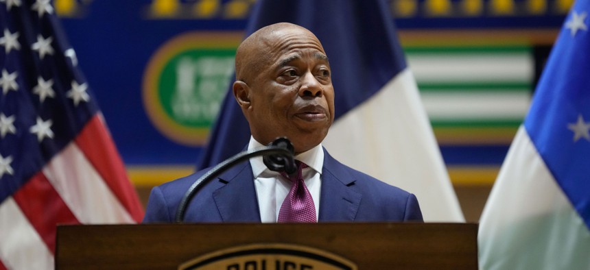 New York City Mayor Eric Adams attends Jessica Tisch’s swearing-in ceremony as NYPD commissioner.