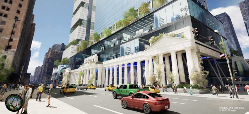 A view of the Grand Penn Community Alliance proposal for Penn Station's redevelopment.