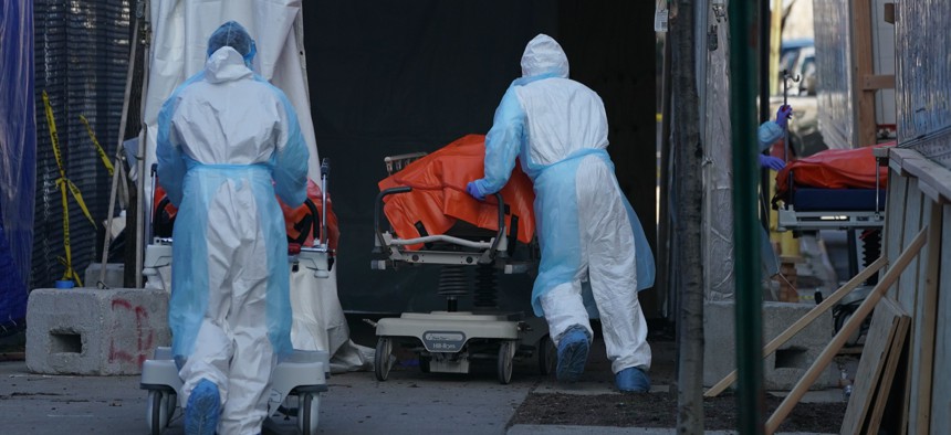 Hospitals brought in refrigerated trucks to serve as temporary morgues at the beginning of the COVID-19 pandemic.