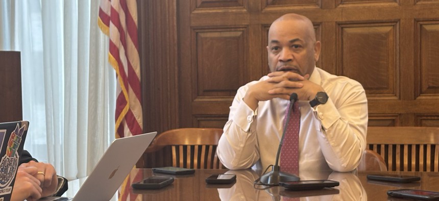 Assembly Speaker Carl Heastie speaks to reporters on March 25, 2025.
