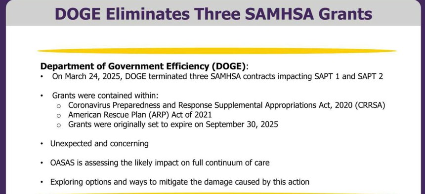 A slide from the OASAS virtual town hall with providers