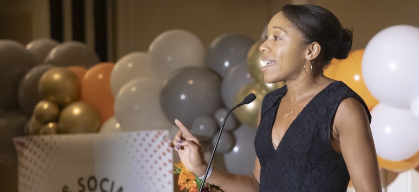 New Rochelle Mayor Yadira Ramos-Herbert speaks at Sister to Sister International’s “The Gala” on Sept. 26, 2024.