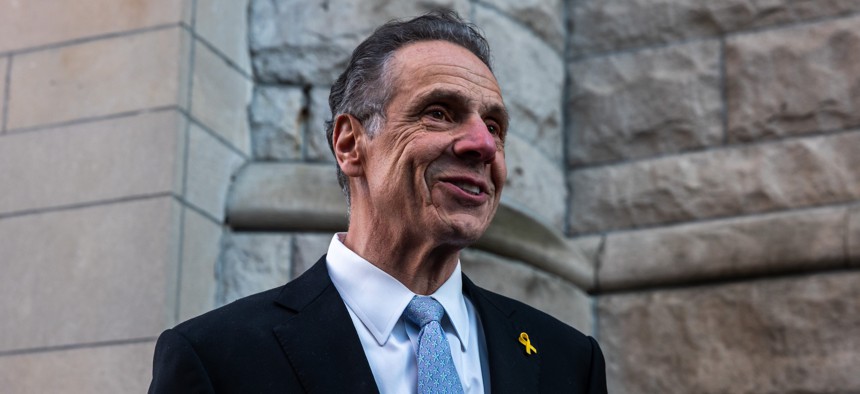 Former New York Gov. Andrew Cuomo speaks outside the West Side Institutional Synagogue on April 1, 2025