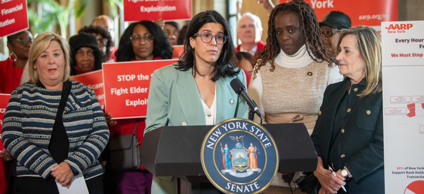 Assembly Member Gabriella Romero speaks at a press conference at the state Capitol on March 18, 2025.