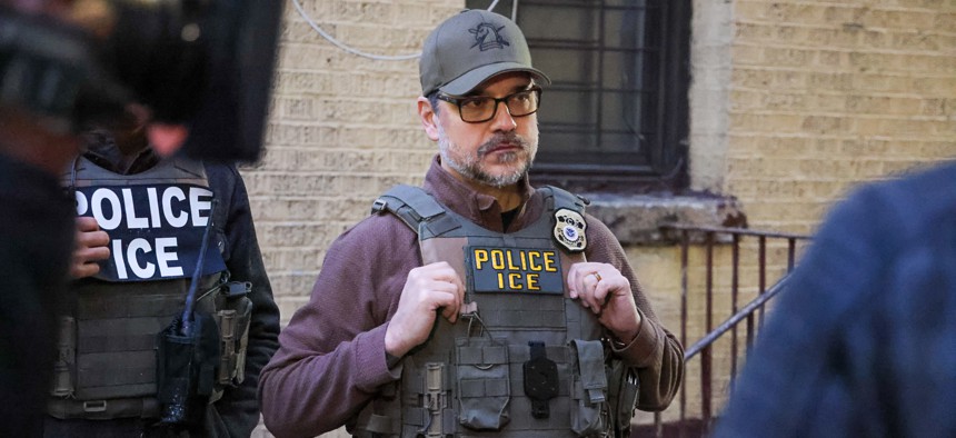 ICE agents make an arrest in New York City in January.