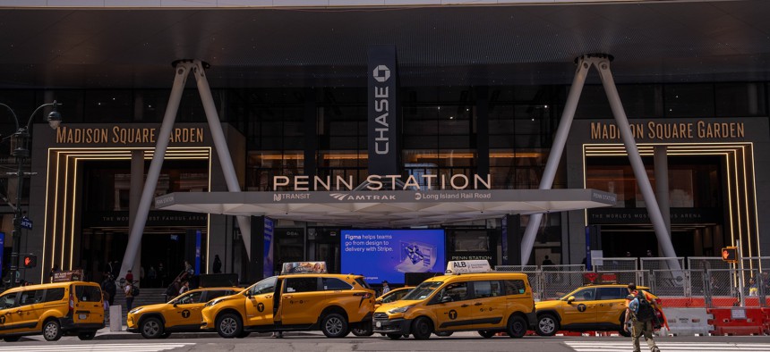 The Seventh Avenue entrance to Penn Station, whose $7 billion redevelopment is now under the control of the Trump administration.