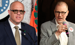 City Council Finance Chair Justin Brannan, left, and Manhattan Borough President Mark Levine, right