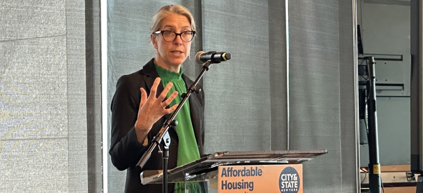 New York State Homes and Community Renewal Commissioner Ruth Anne Visnauskas speaks at City & State’s 2025 Affordable Housing Summit.