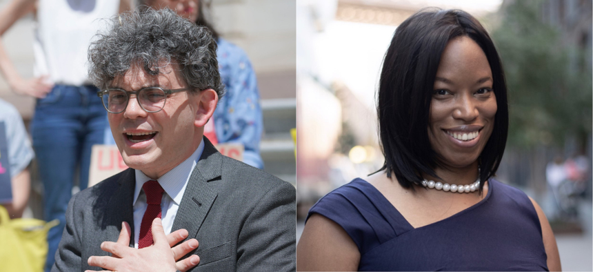 City Council Member Lincoln Restler, left, and Sabrina Gates, right