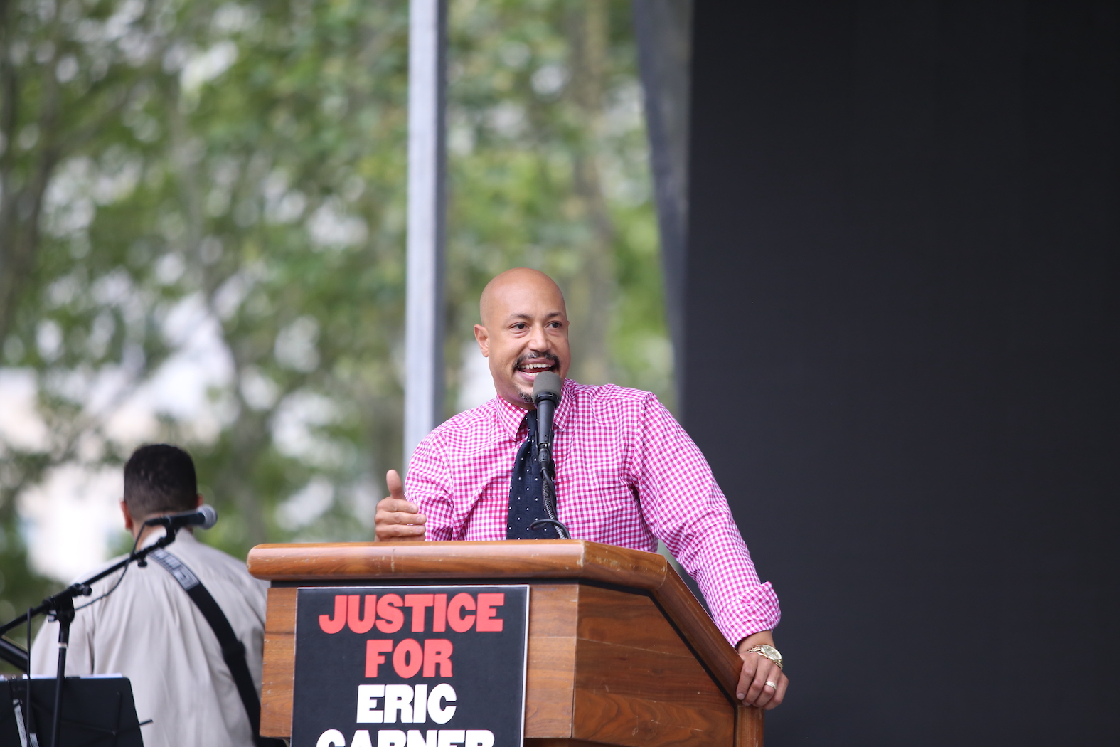 Arc of Justice founder Kirsten John Foy at a rally marking the anniversary of Eric Garner's death in 2015. Arc of Justice founder Kirsten John Foy at a rally marking the anniversary of Eric Garner's death in 2015.
