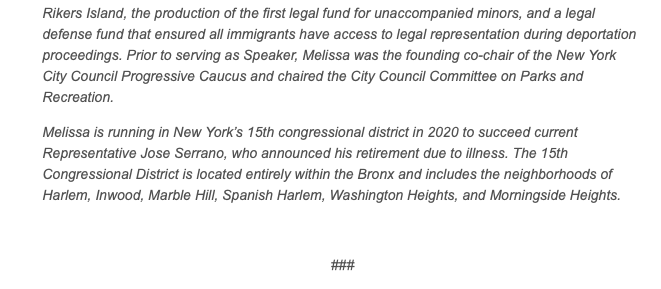 Screenshot of Melissa Mark-Viverito's campaign email. Screenshot of Melissa Mark-Viverito's campaign email.