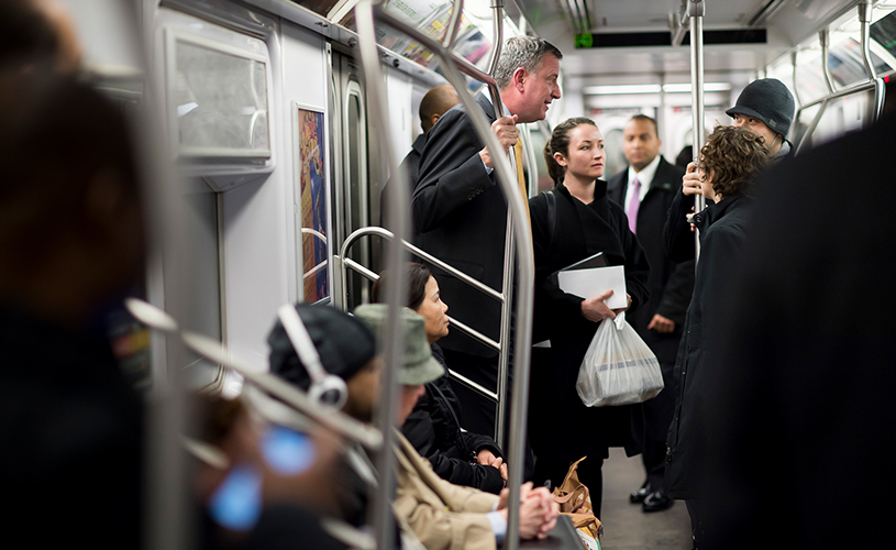 Bill de Blasio on subway