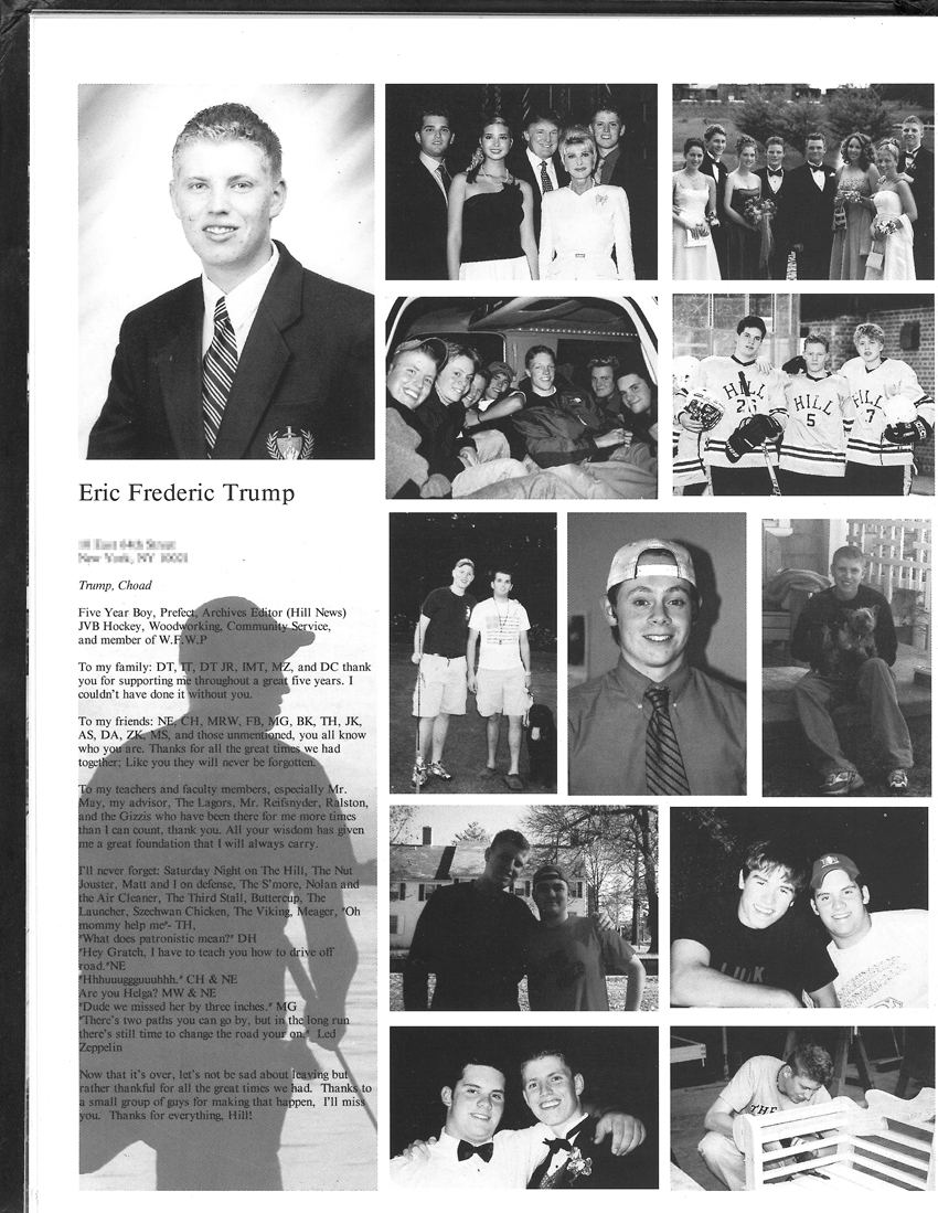 Eric Trump's yearbook page from 2002