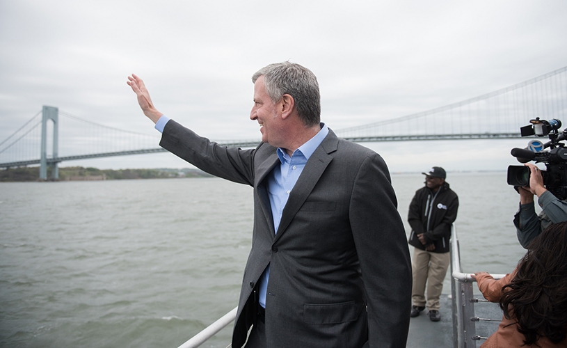 Bill de Blasio on a boat