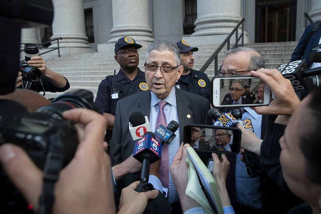 Former New York Assembly Speaker Sheldon Silver speaks to reporters outside federal court after he was convicted of public corruption charges for a second time. Former New York Assembly Speaker Sheldon Silver speaks to reporters outside federal court after he was convicted of public corruption charges for a second time.